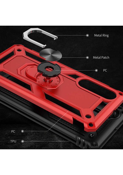 Case 4U Samsung Galaxy M20 Uyumlu Kılıf Çift Katmanlı Yüzüklü Manyetik Vega Kapak Lacivert