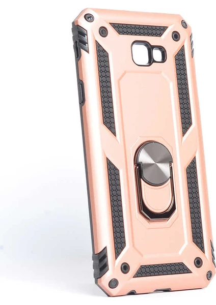 Case 4U Samsung Galaxy J4 Plus Kılıf Çift Katmanlı Yüzüklü Manyetik Vega Kapak Rose Gold