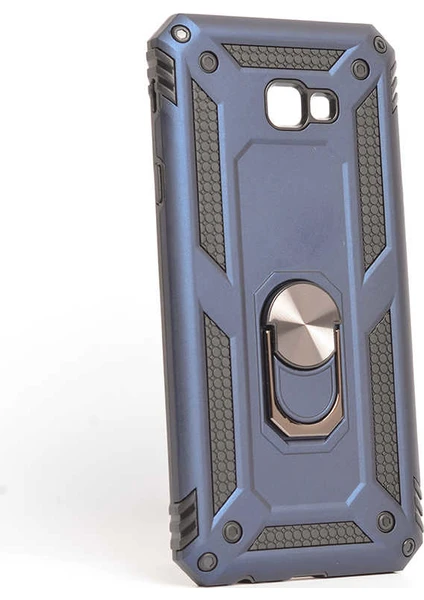 Case 4U Samsung Galaxy J4 Plus Kılıf Çift Katmanlı Yüzüklü Manyetik Vega Kapak Lacivert