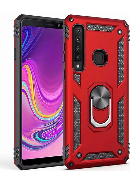 Case 4U Galaxy A9 2018 Kılıf Çift Katmanlı Yüzüklü Manyetik Vega Kapak Kırmızı