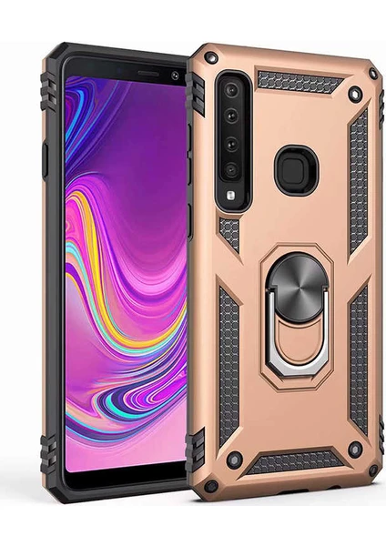 Case 4U Samsung Galaxy A9 2018 Kılıf Çift Katmanlı Yüzüklü Manyetik Vega Kapak Altın