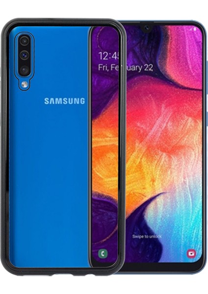 Samsung Galaxy A50s / A30s / A50 Kılıf 360 Tam Koruma Arkası Cam Şeffaf Mıknatıslı Devrim Siyah