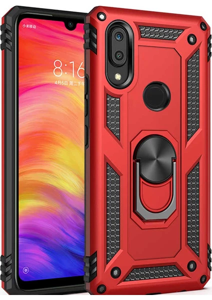 Case 4U Huawei Y7 2019 Kılıf Çift Katmanlı Yüzüklü Manyetik Vega Kapak Kırmızı