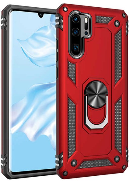 Huawei P30 Pro Kılıf Çift Katmanlı Yüzüklü Manyetik Vega Kapak Kırmızı