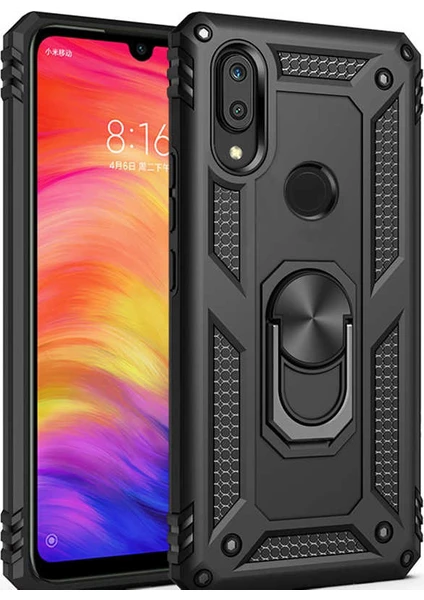 Case 4U Huawei P Smart 2019 Kılıf Çift Katmanlı Yüzüklü Manyetik Vega Kapak Siyah