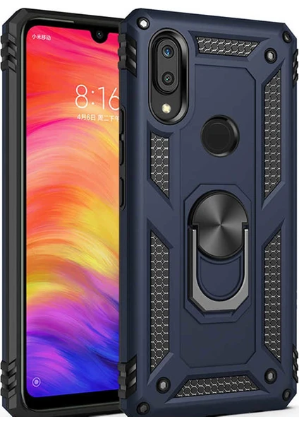 Case 4U Huawei P Smart 2019 Kılıf Çift Katmanlı Yüzüklü Manyetik Vega Kapak Lacivert