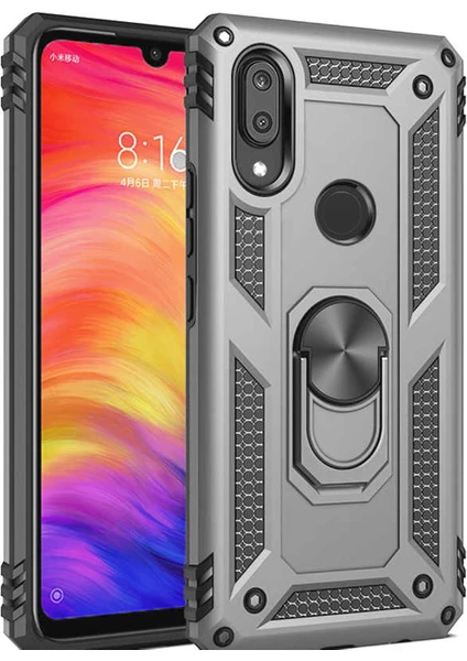 Case 4U Huawei P Smart 2019 Kılıf Çift Katmanlı Yüzüklü Manyetik Vega Kapak Gümüş