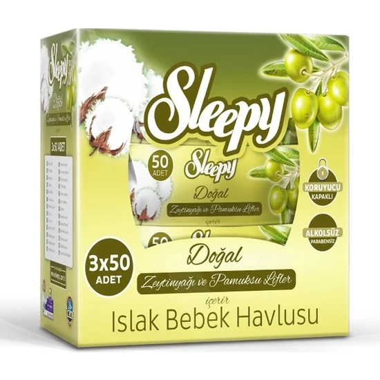 Sleepy Zeytinyağlı 3X50 Islak Bebek Havlusu