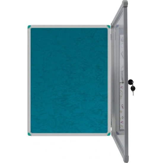 Abc 50x70 cm Camekanlı Anahtarlı Apartman İlan Panosu - Turkuaz Yeşili
