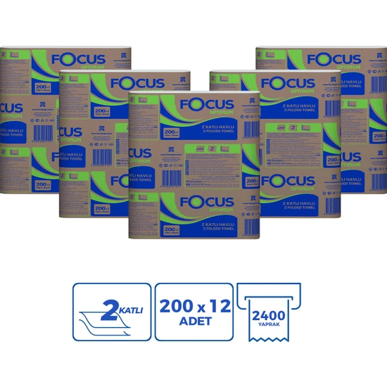 Focus Optimum Z Katlama Dispenser Kağıt Havlu 200 Yaprak 12'li Paket (200x12 Adet 2400 Yaprak)