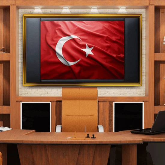 Dekorme Altın Çerçeveli̇ Bayrak Makam Odasi Kanvas Tablo