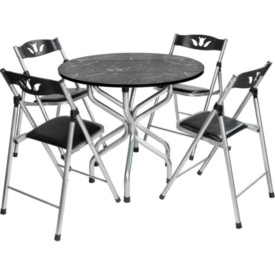 Sinem Katlanır Kırma Yuvarlak Siyah Masa Sandalye Takımı Fiyatı