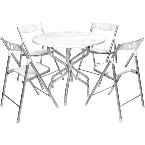 Sinem Katlanır Kırma Yuvarlak Beyaz Masa Sandalye Takımı Fiyatı