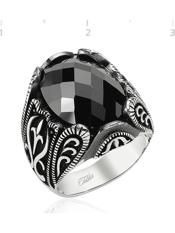 925 Ayar Gumus Buyuk Boy Mavi Zirkon Tasli Erkek Yuzuk