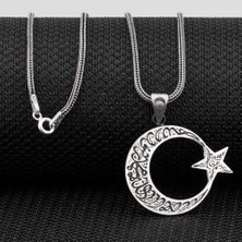 Takı925  Kelimei Tevhid Yazılı Büyük Boy Ay Yıldız Tasarımlı 925 Ayar Gümüş Kolye
