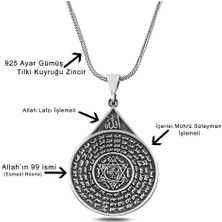 Takı925 Esmaül Hüsna ve Hz Süleyman Mührü Işlemeli 925 Ayar Gümüş Kolye