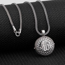 Takı925  Çift Taraflı Allah Yazılı Kapaklı Açılabilir 925 Ayar Gümüş Cevşen Kolye