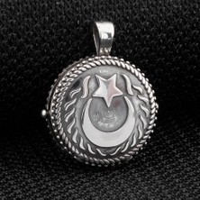 Takı925  Çift Taraflı Ay Yıldız Tasarımlı Açılabilir 925 Ayar Gümüş Cevşen Kolye Ucu