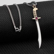 Takı925  Osmanlı Kılıcı Kırmızı Zirkon Taşlı Parlak Gümüş Kolye