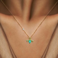 Demasgold Pırlantalı 14 Ayar Arı Aquamarine Rengi Kolye