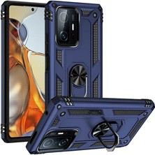 Case 4U Xiaomi Mi 11T 5g Kılıf Çift Katmanlı Yüzüklü Manyetik Vega Kapak Lacivert