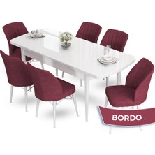 Canisa Concept Aya Serisi 80 x 132 cm Açılabilir Beyaz Mutfak Masa Takımı 6 Sandalye