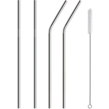 5 Parça Metal Pipet - Paslanmaz Çevre Dostu Metal Pipet Fırça Seti