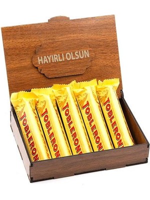 Nostaljik Lezzetler Sevdiklerinize Özel Ahşap  Kutusunda 5 Adet Toblerone ( Hayırlı Olsun Yazılı )