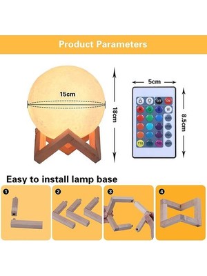 Sld 3D Ay Lambası 15 cm 16 Renkler USB Şarj Edilebilir Rgb (Yurt Dışından)