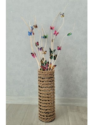 Ekodoğa Hasır Örgü Vazo 50 cm Çiçeklik Yapay Çiçek Vazosu Dekoratif Saksı