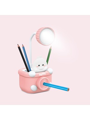 House Pratik HP09 Happy Figürlü Şarjlı Beyaz Işıklı LED Lamba Pembe