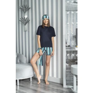 For You Moda 5'li Çizgili Viskon Lacivert Kısa Kol Pijama Takım S26773