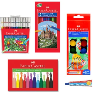 Faber Castell 4 Lü Boyama Seti 12 Li Kuru + Keçeli + Pastel + Sulu Boya + Sıvı Yapıştırıcı