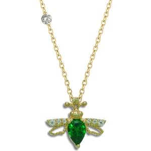 Pırlantalı 14 Ayar Arı Zümrüt Rengi Kolye