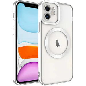 Case 4U iPhone 11 Kılıf Magsafe Wireless Şarj Destekli Kamera Korumalı Şeffaf Kenarları Renkli Setro Kapak Gümüş