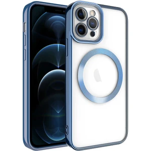 Case 4U iPhone 13 Pro Kılıf Magsafe Wireless Şarj Destekli Kamera Korumalı Şeffaf Kenarları Renkli Setro Kapak Mavi
