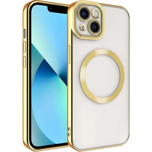 Case 4U iPhone 13 Kılıf Magsafe Wireless Şarj Destekli Kamera Korumalı Şeffaf Kenarları Renkli Setro Kapak Altın