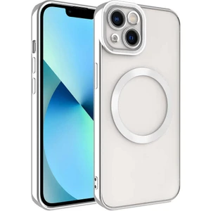 Case 4U iPhone 13 Kılıf Magsafe Wireless Şarj Destekli Kamera Korumalı Şeffaf Kenarları Renkli Setro Kapak Gümüş