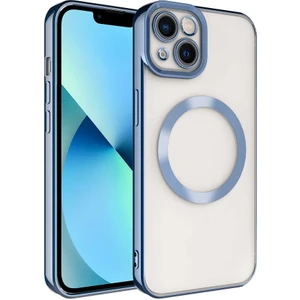 Case 4U iPhone 13 Kılıf Magsafe Wireless Şarj Destekli Kamera Korumalı Şeffaf Kenarları Renkli Setro Kapak Mavi