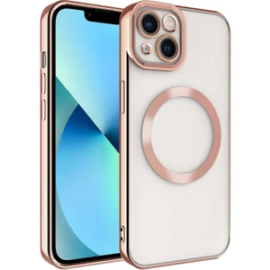 Case 4U iPhone 13 Kılıf Magsafe Wireless Şarj Destekli Kamera Korumalı Şeffaf Kenarları Renkli Setro Kapak Rose Gold