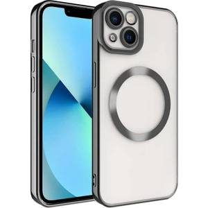 Case 4U iPhone 13 Kılıf Magsafe Wireless Şarj Destekli Kamera Korumalı Şeffaf Kenarları Renkli Setro Kapak Siyah