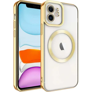 Case 4U iPhone 12 Kılıf Magsafe Wireless Şarj Destekli Kamera Korumalı Şeffaf Kenarları Renkli Setro Kapak Altın
