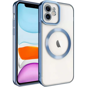 Case 4U iPhone 12 Kılıf Magsafe Wireless Şarj Destekli Kamera Korumalı Şeffaf Kenarları Renkli Setro Kapak Mavi