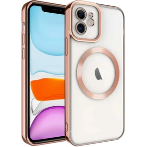 Case 4U iPhone 12 Kılıf Magsafe Wireless Şarj Destekli Kamera Korumalı Şeffaf Kenarları Renkli Setro Kapak Rose Gold