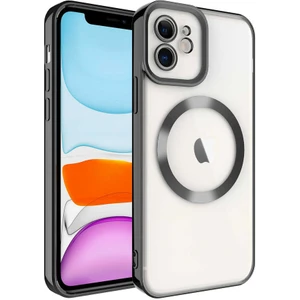 Case 4U iPhone 12 Kılıf Magsafe Wireless Şarj Destekli Kamera Korumalı Şeffaf Kenarları Renkli Setro Kapak Siyah