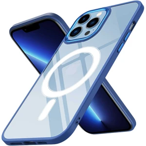 Case 4U iPhone 13 Pro Max Wireless Şarj Magsafe Destekli Renkli Parlak Hassas Butonlu Kamera Korumalı Darbe Emici Kapak Lacivert
