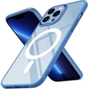 Case 4U iPhone 12 Pro Max Kılıf Wireless Şarj Magsafe Destekli Renkli Parlak Hassas Butonlu Kamera Korumalı Darbe Emici Kapak Mavi