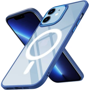 Case 4U iPhone 12 Kılıf Wireless Şarj Magsafe Destekli Renkli Parlak Hassas Butonlu Kamera Korumalı Darbe Emici Kapak Lacivert