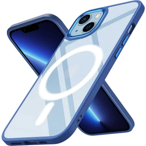 Case 4U iPhone 13 Kılıf Wireless Şarj Magsafe Destekli Renkli Parlak Hassas Butonlu Kamera Korumalı Darbe Emici Kapak Lacivert