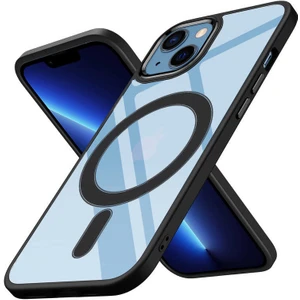 Case 4U iPhone 13 Kılıf Wireless Şarj Magsafe Destekli Renkli Parlak Hassas Butonlu Kamera Korumalı Darbe Emici Kapak Siyah